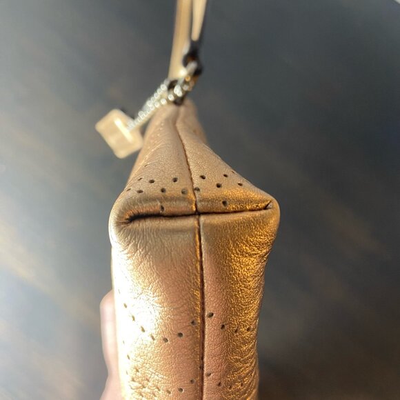 Coach Metallic Gold Leather Wristlet – Perforated Design – Silver Hardware - Picture 9 of 10